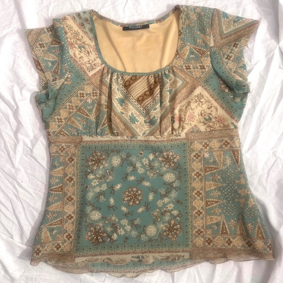 Pantology Tops - Vintage Y2K Babydoll Top Floral Patchwork Sheer Overlay Fairy Grunge Boho Large